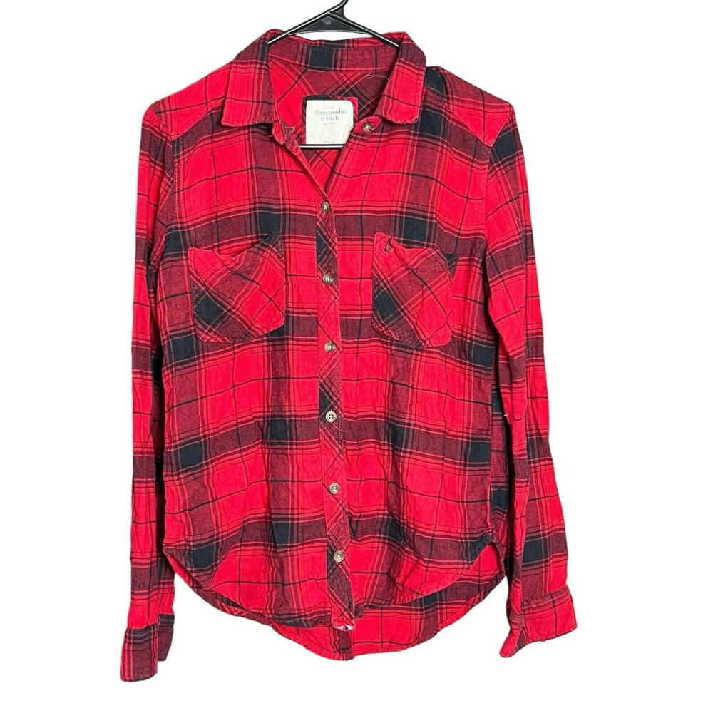 Abercrombie & Fitch Womens Top Size M LIght Flannel Plaid Button-Up Cottage/Fall